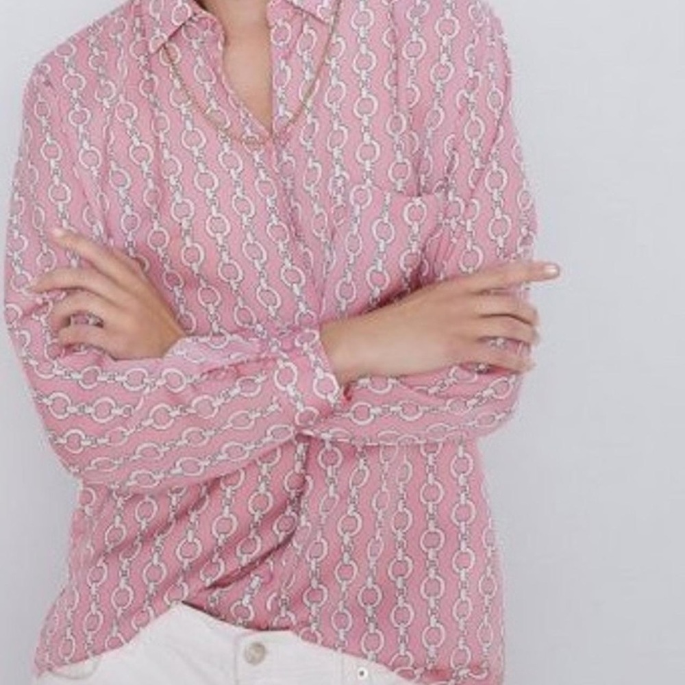 Zara Men's Pink Geometric Button Down Shirt